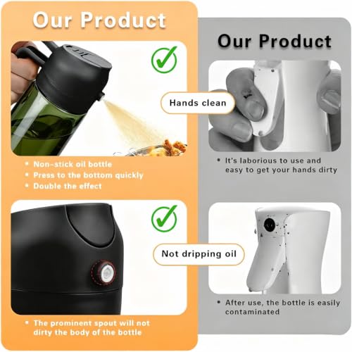 Image of 2 in 1 Oil Sprayer, Oil Sprayer for Kitchen Cooking, 470ml Oil Spray Bottle for Home (Olive+Black)