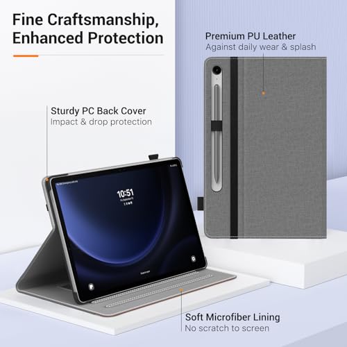 Image of MoKo Case for Samsung Galaxy Tab S9 FE 5G 10.9-Inch 2023, Multi-Angle Stand Case Cover for Galaxy Tab S9 FE (SM-X510 /SM-X516 /SM-X518) with S Pen Holder, Auto Wake /Sleep, Front Pocket,Denim Grey&Brown