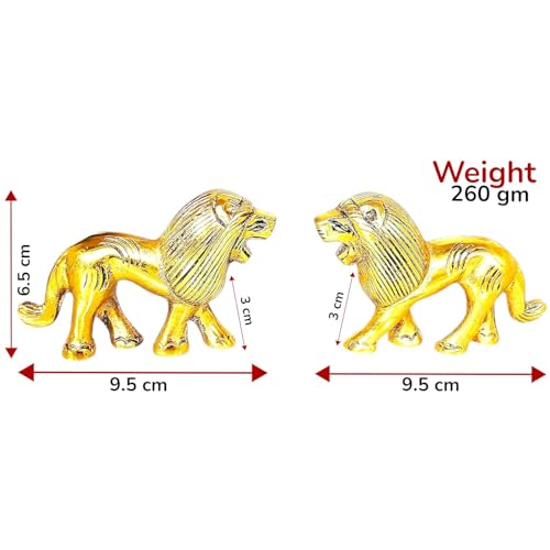 Image of KridayKraft Metal Lion Pair in Fine Finishing & Decorative for Home /Office & Table (Gold, Standard), 11 cm , 5 cm