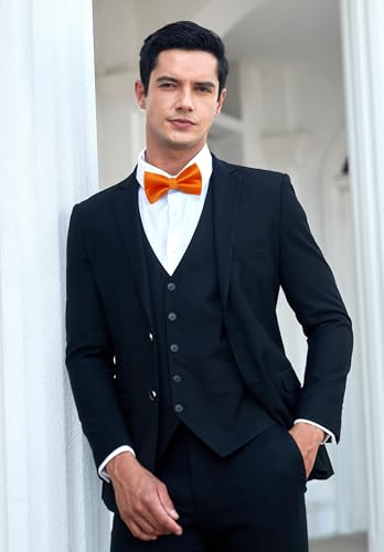 Image of HISDERN Bow Ties for Men Solid Color Pre-Tie Bow Tie and Pocket Square Set Classic Formal Tuxedo Bowties for Wedding Party