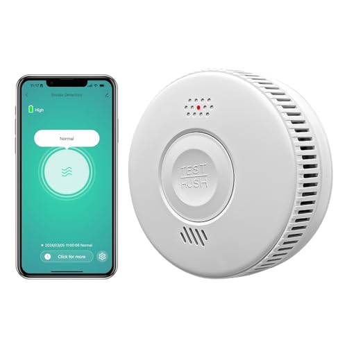 Detector de humo WiFi con sensor fotoeléctrico, batería reemplazable, espera de 3 años, detector de humo inteligente, notificaciones de aplicaciones, cumple con el estándar TUV y EN 14604, paquete de
