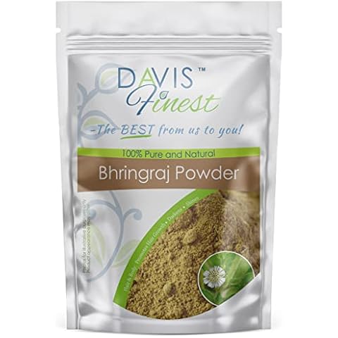 Davis Finest Bhringraj Powder Promotes Healthy Scalp, Hair Growth, Shining Beautiful Hair - Pure & Natural Essential Ayurvedic Hair Mask Prevents Hair Loss, Hair Fall, Split Ends, Damaged Thinning Hair 100g Cover
