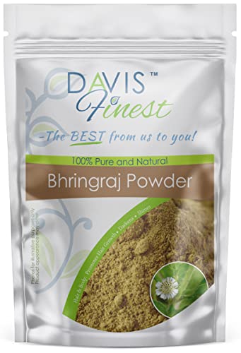 Davis Finest Bhringraj Powder, beugt Haarausfall vor und fördert das Haarwachstum, natürliche ayurvedische Haarmaske, reduziert dünner werdendes Haar für kräftigeres, dickeres Haar 100g