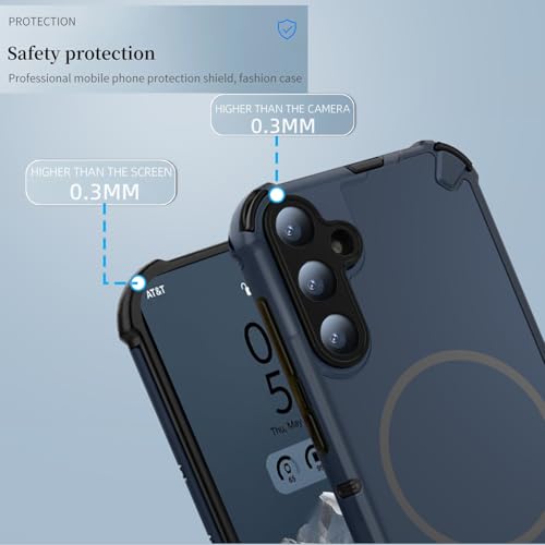 Image of KARWAN Tough Shockproof Back Case Cover Compatible with Samsung A55 Dual Layer Armor Protection with Matt Finish,Edge Guard Bumper Heavy Duty Cover with Magnetic MagEase Wireless Charging (Blue)