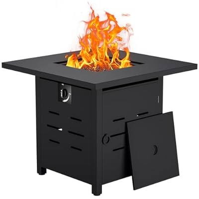 Walsunny 30 inch Outdoor Propane Fire Pit 40,000 BTU Gas Fire Pit Table with Lid & Lava Rock, Waterproof Cover, Square Gas Firepit Table for Garden/Patio, CSA Certification