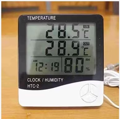 SAIFCARE Digital Thermometer Hygrometer with Clock & Alarm – Indoor/Outdoor Temperature, Humidity Monitor, Large LCD Display (HTC - 2)