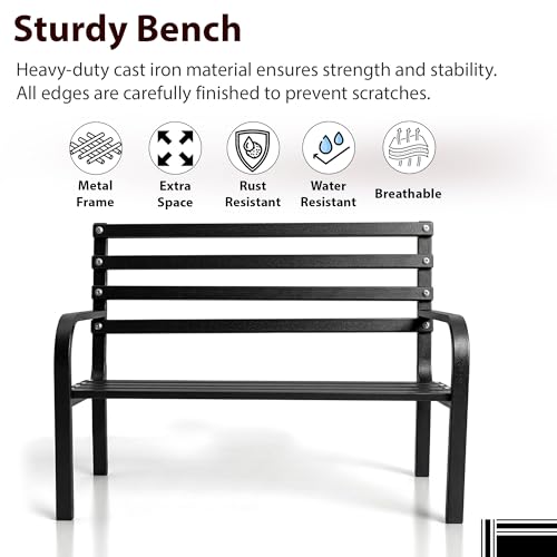 Image of BRISHI 2 Seater Metal Garden Bench for Indoor & Outdoor Park /Patio /Living Room /Terrace /Balcony (Black)