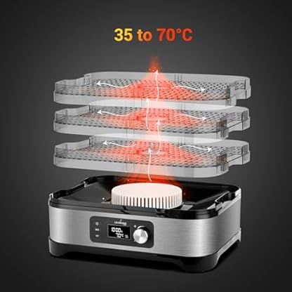 LEHMANN Dörrautomat Edelstahl 450W | Dörrgerät für Lebensmittel mit 5 Dörrebenen | Dehydrator mit Temperaturregler 35-70°C | Trockner für Obst, Pilze, Fleisch, Kräuter, BPA frei – Bild 3