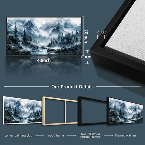 ERQINHUA Wall Decor For Bedroom Office Canvas Wall Art For Living Room Decorations Misty Forest Wall Paintings Tree Landscape Artwork Picture Modern Home Decor Ready To Hang Black Framed 20x40 In