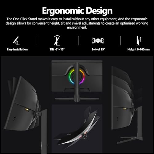Image of Gawfolk 49 Inch Curved Gaming Monitor,1500R PC Screen 120hz DQHD 5120x1440, Computer Screen for Home Office Business, DP, HDMI, Support Wall Mount 100x100mm