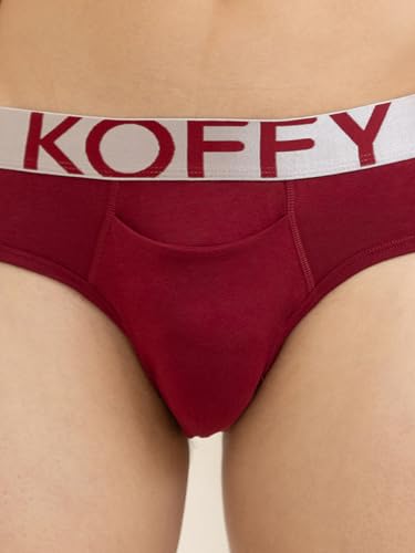 Image of KOFFY Men's Premium Cotton Lycra Brief with Minus Cutting Pouch| Silver Metallic Elastic| 4 Way Stretch| Wrinkle Free| Pack of 1