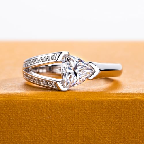 Moissanite Engagement Ring 1CT Center Stone D Color VVS1 Clarity 925 Sterling Silver Vintage Triangle Promise Anniversary Wedding Statement Rings for Women Men with Certificate2