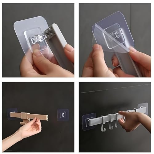 Image of JRM 6 Hook Wall Utensil Rack - Adhesive Plastic Holder for Kitchen, Bathroom & Door - Adjustable Hanger for Towels, Coats, Clothes - Space-Saving Organizer (6 in 1 Adjustable Slider Hook, Pack of 1)