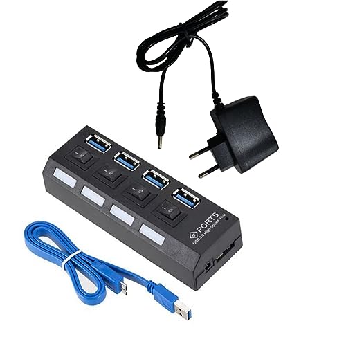 Janasiba Adaptador de Corriente USB 3.0 4 Puertos Multi USB Splitter Hub 3.0USB Hub 50CM Cable Hub Docking Station Enchufe de la UE