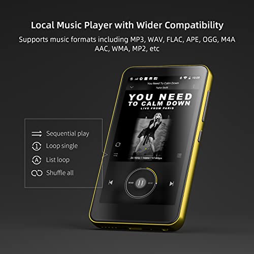Image of MP3 Player with Bluetooth and WiFi,MP3 Player with Spotify,Spotify Kids,Audible,Pandora,Amazon Music,4 inch Music Player MP4 Up to 1TB(16GB,Gold Black)