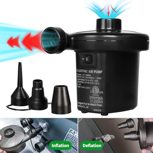 WKZ Electric Air Pump for Inflatables Air Mattress Electric Pump Inflator Air Pump Air Bed Pump 12V Inflator Deflator Pumps with 3 nozzels for Inflatables Couch Beds