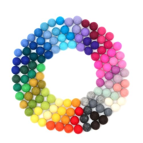 Glaciart One Felt Pom Poms Wool Felt Balls (120 Pieces) 2 cm 0.8 Inch Handmade Felted 40 Color (Red Pink Blue Yellow Black White Pastel and More) Bulk Small Puff for Felting and Garland