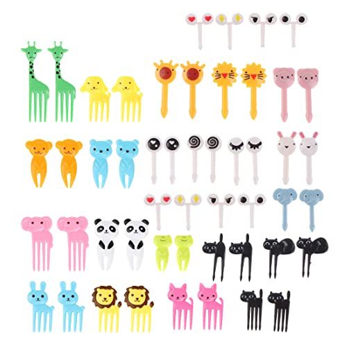YUUSIKCO 50 Piezas Tenedores De Frutas De Animales Mini Tenedores De Postre Bento De Plástico, Palillos De Frutas Aperitivos Postre Sándwiches Decoraciones Para Fiestas Infantiles Pasteles De Frutas Cover