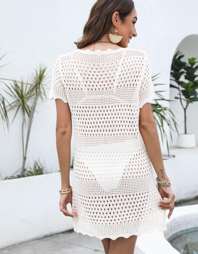 Alsol Lamesa Women's Crochet Cover Up Hollow Out Swimsuit Cover Up,See Through Bathing Suit Cover Up Short Dress3