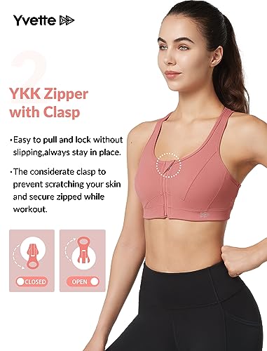 Image of Yvette Zip Front Sports Bra - High Impact Sports Bras for Women Plus Size Workout Fitness Running