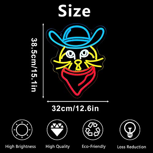 Image of Cowboy Scarf Cat Neon Sign, LED Lights for Wall Decor, Bedroom Art, Lover Gifts, Night Light Custom USB Powered for Party, Man Cave, Gift for Kids Girl Boy (15.1*12.5)