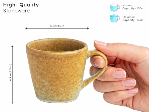 Image of Bodhi House Handcrafted Ceramic Tea Cup Set of 6 Pieces (175 Ml), Stoneware Coffee Mug, Microwave Safe Tea Cup, Glossy Finish, Ideal for Daily use, Casual Gatherings and Gifting, Turquoise Copper