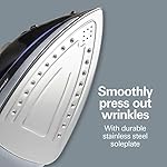 Hamilton Beach Steam Iron for Clothes & Garment Steamer with Smooth Press Stainless Steel Soleplate, 1200 Watts, 8’ Retractable Cord, Black (14214) - Image 2
