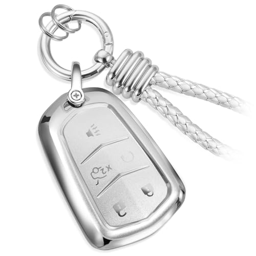 Image of Key Fob Cover for Cadillac, Metallic-Finish Keychain Case, Silver