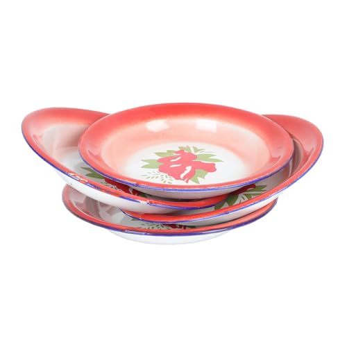 JECOMPRIS 4 piezas Platos de Esmalte para Servir Frutas y Aperitivos con Bordes Planos para Camping Restaurante Uso Multifuncional