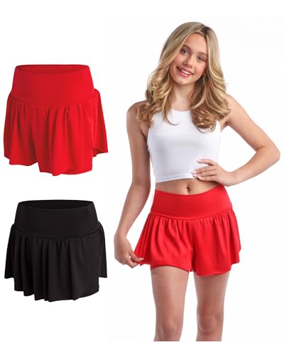 Sweet Hearts Girls Active Skort - 2 Pack Flowy Butterfly Shorts with Spandex Lining - Athletic Skirt for Girls, Made in USA