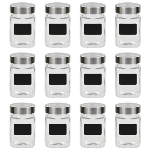 Brokky Tarros de almacenaje con Pegatina 12 Unidades 300 ml Juegos De Contenedores De Granos Queseras con Tapa De Cristal