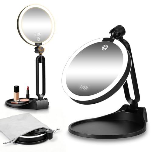 Espejo de maquillaje iluminado compacto y plegable con luces regulables de 3 TEM 2