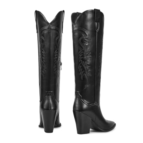 Image of ISNOM Knee High Cowboy Boots for Women, Comfortable and Fashion