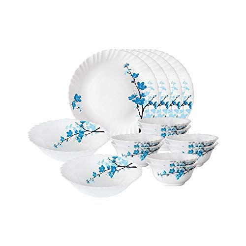 Image of Larah by Borosil Opalware Dinner Set Microwave & Dishwasher Safe | Bone-Ash Free | Crockery Set for Dining & Gifting | Plates & Bowls (Mimosa, 14pc)