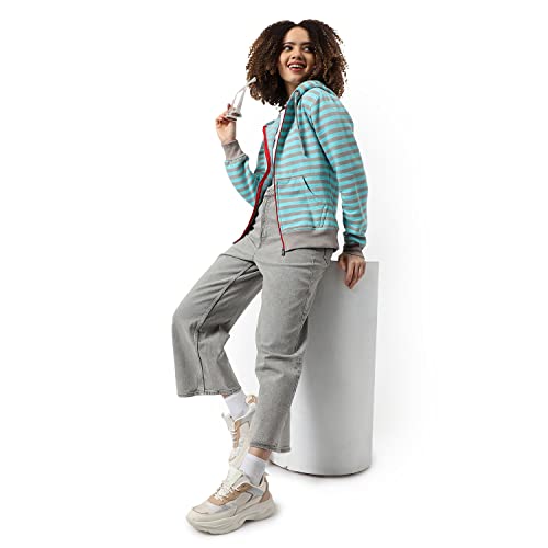 Image of Campus Sutra Women cotton Premium Zipper Hoodie-Grey