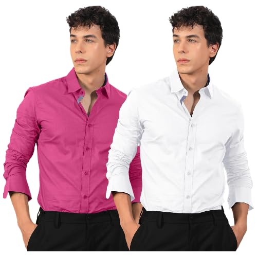 Image of Pinkmint Men's Solid Cotton Formal Shirt | Plain | Full Sleeve - Regular Fit (Available in Plus Sizes and Combo Pack of 2)