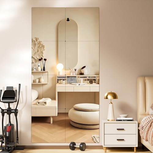 Hasipu Miroirs muraux pour Salle de Sport 29L x 29l cm (Lot de 8), miroirs muraux Autocollants en Verre trempé 5 mm, sans Cadre, pour l'exercice à la Maison