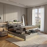 Tête de Lit avec Rangement Pratique : La tête de lit est équipée d’une étagère pour y poser vos accessoires, ainsi que d’un port USB et d’un port Type-C, vous permettant de charger vos appareils directement à partir du lit, offrant ainsi une commodité supplémentaire.