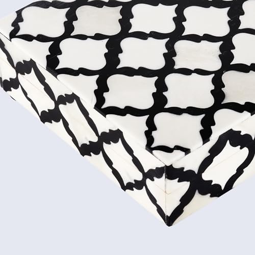 Image of Moroccan Pattern Inspired Collection, Storage Organizer Decorative Box Multipurpose Gift - Moroccan B&W 5x7x1.5 inch