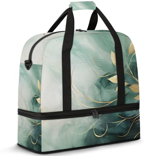Large Weekender Overnight Bags Abstract Green Leaves Travel Duffel Bag for Women Men Gym Bags With Shoe Compartment Foldie Travel Tote Bag Carry On Personal Item Bag for Travel Gym Sports