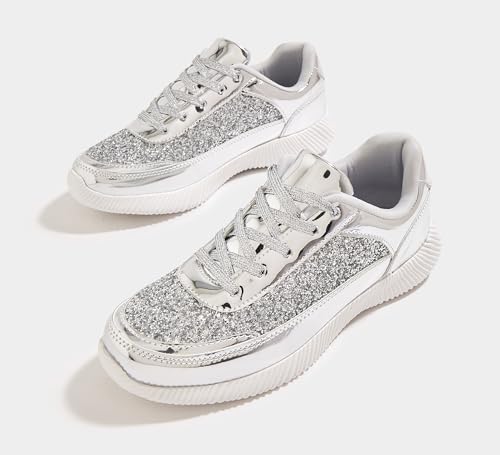 Image of BELOS Women's Glitter Shoes Sparkly Lightweight Metallic Sequins Tennis Shoes Casual Retro Braided Walking Shoes