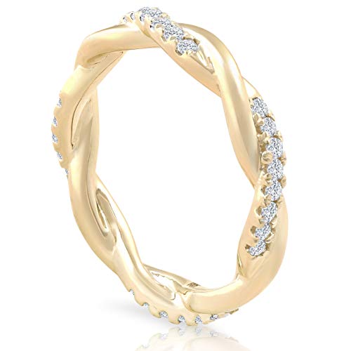 P3 Pompeii3 10K Yellow Gold 1/3 Ct Tw Round-Cut Natural Diamond Eternity Ring Vine Floral Leaf Women's Anniversary Stackable Wedding Guard Band #TOP14