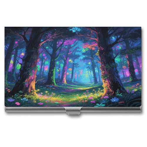 VstaDank Fluorescent Forest Business Card Holder Fashion Aluminum Alloy Flip Cover Credit Card Holder High End Professional Name Cards Case Exquisite Pocket Metal Cards Holder for Work