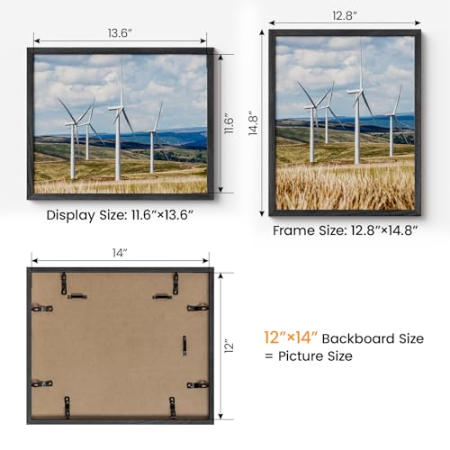 Image of 12x14 Picture Frame,Solid Oak Wood 12 inchx14 inch Photo Frame, Black Color Tempered Real Glass 12 by 14 Wooden Frames with No Mat,14x12 Picture Frames for Wall or Tabletop Display