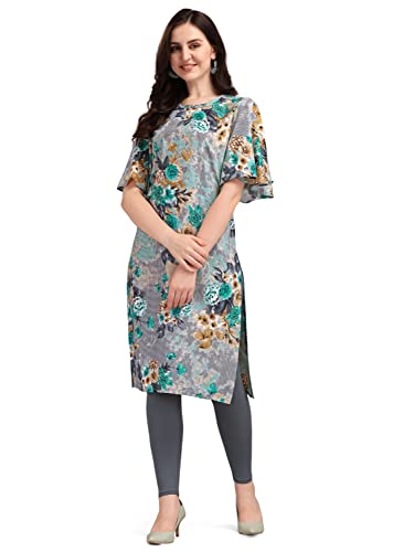 Image of EthnicJunction Women's Crepe Floral Printed Ready to Wear Straight Kurti