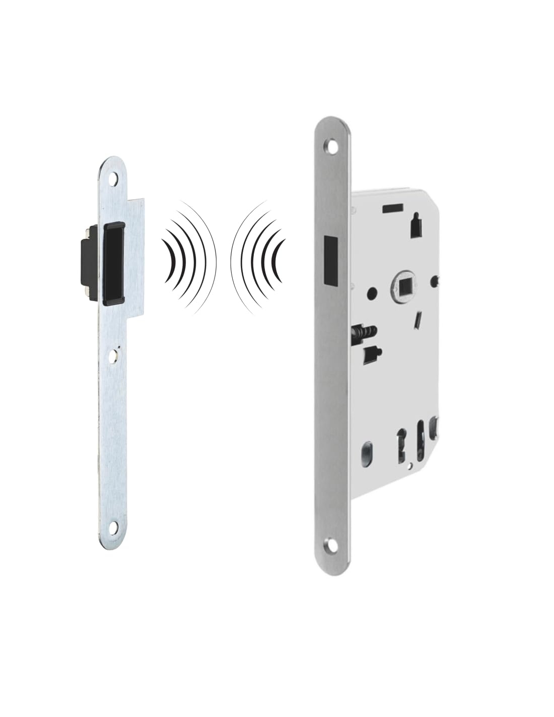 THIRARD - Serrure Magnétique Encastrable pour Porte Intérieure - Axe 50 mm - Bouts Ronds - Fer Satiné - Système Magnétique à Pêne Rétractable - Gâche Plate en Acier - Silencieuse - Gris