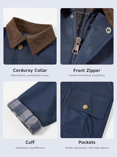 Volunboy Baby Boys Barn Outerwear Toddler Spring Corduroy Collar Vintage Windbreaker Jackets Fall Long Sleeve Lightweight Workwear (Navy, 2-3T)