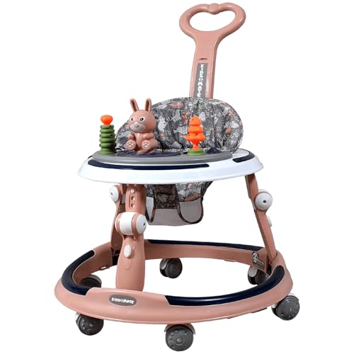 Image of Kidsmate 360 Baby Walker for Boys & Girls | 6-24 Months | 7-Level Height Adjustment | Musical RGB Lights | Dual Tray for Food & Toys | Safe, BPA-Free & Comfortable Baby Walker (Radiant Pink)
