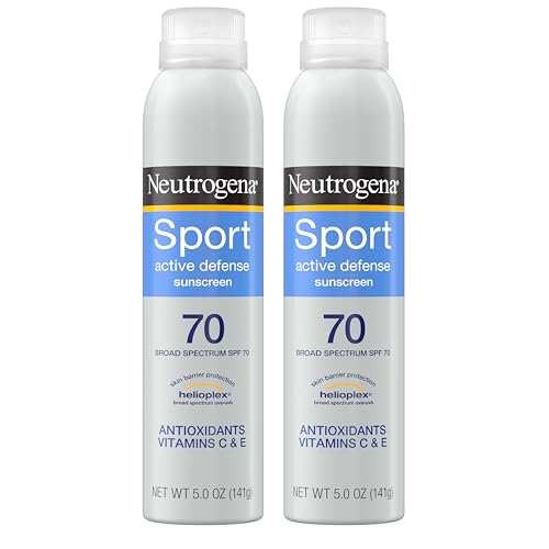Neutrogena Sport Active Defense SPF 70 Sunscreen Spray, Sweat & Water Resistant Spray Sunscreen with Broad Spectrum Protection for Sunburn Prevention, Oxybenzone-Free, Twin Pack, 5 oz, 2 Pack