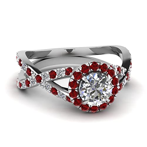 Image of Choose Your Gemstone Infinity Halo Round Diamond CZ Engagement Ring 925 Sterling Silver Round Shape Split Shank Engagement Ring Minimal Surprise Gifts for Ladies US Size 4 to 12